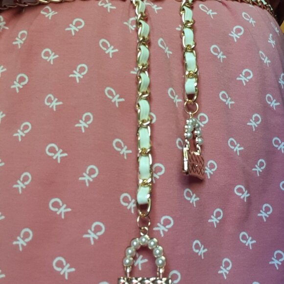 Fashion Handbag Design Belt Gold Chain Woven Faux Leather Women Accessory Gift - Picture 5 of 5